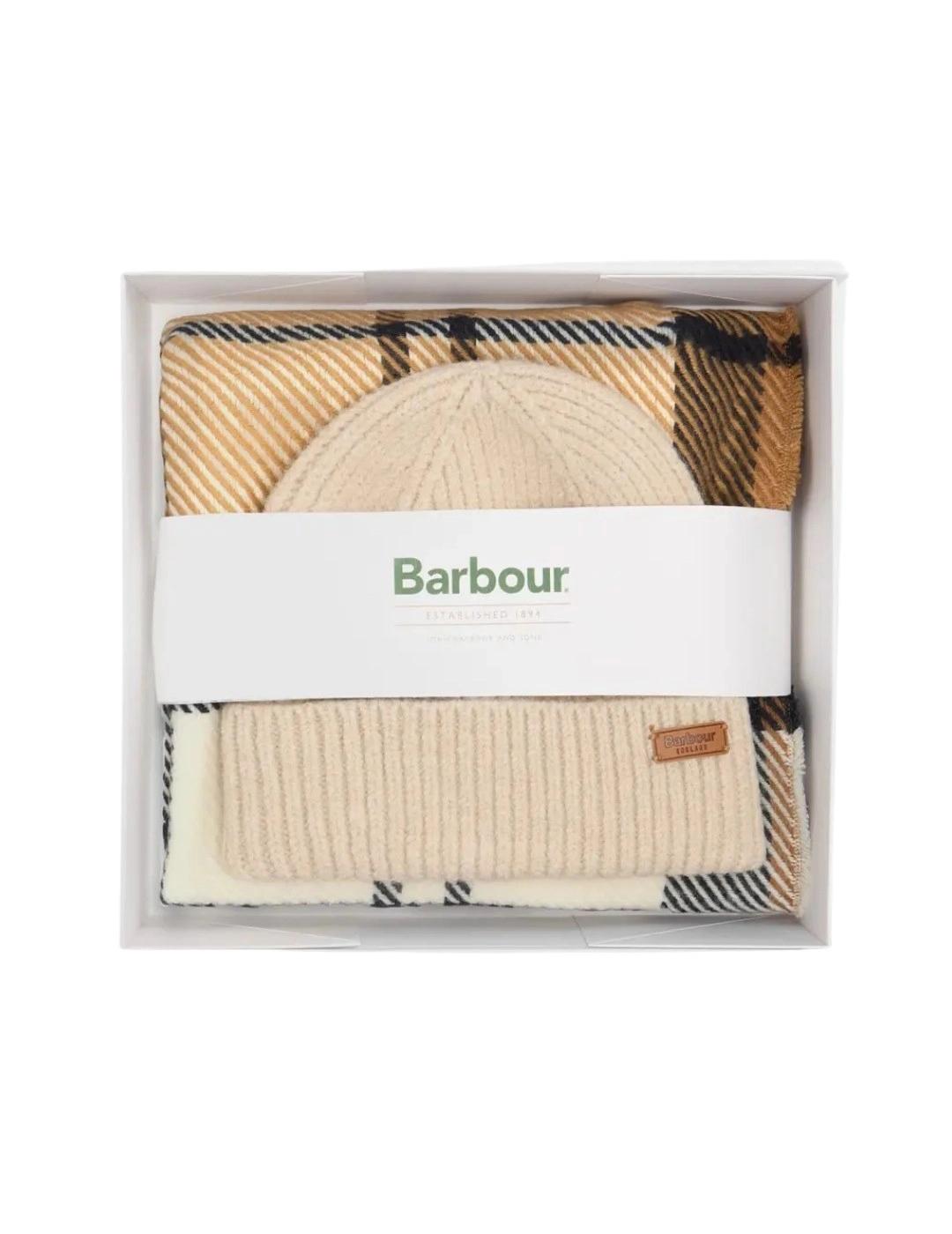 Barbour Bufanda y Gorro Pendle Beige y azul marino