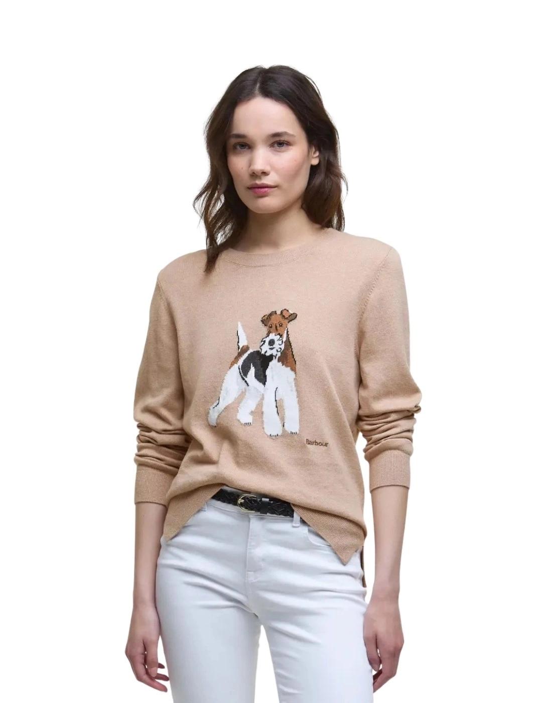 Barbour Jersey Fareham Beige perro