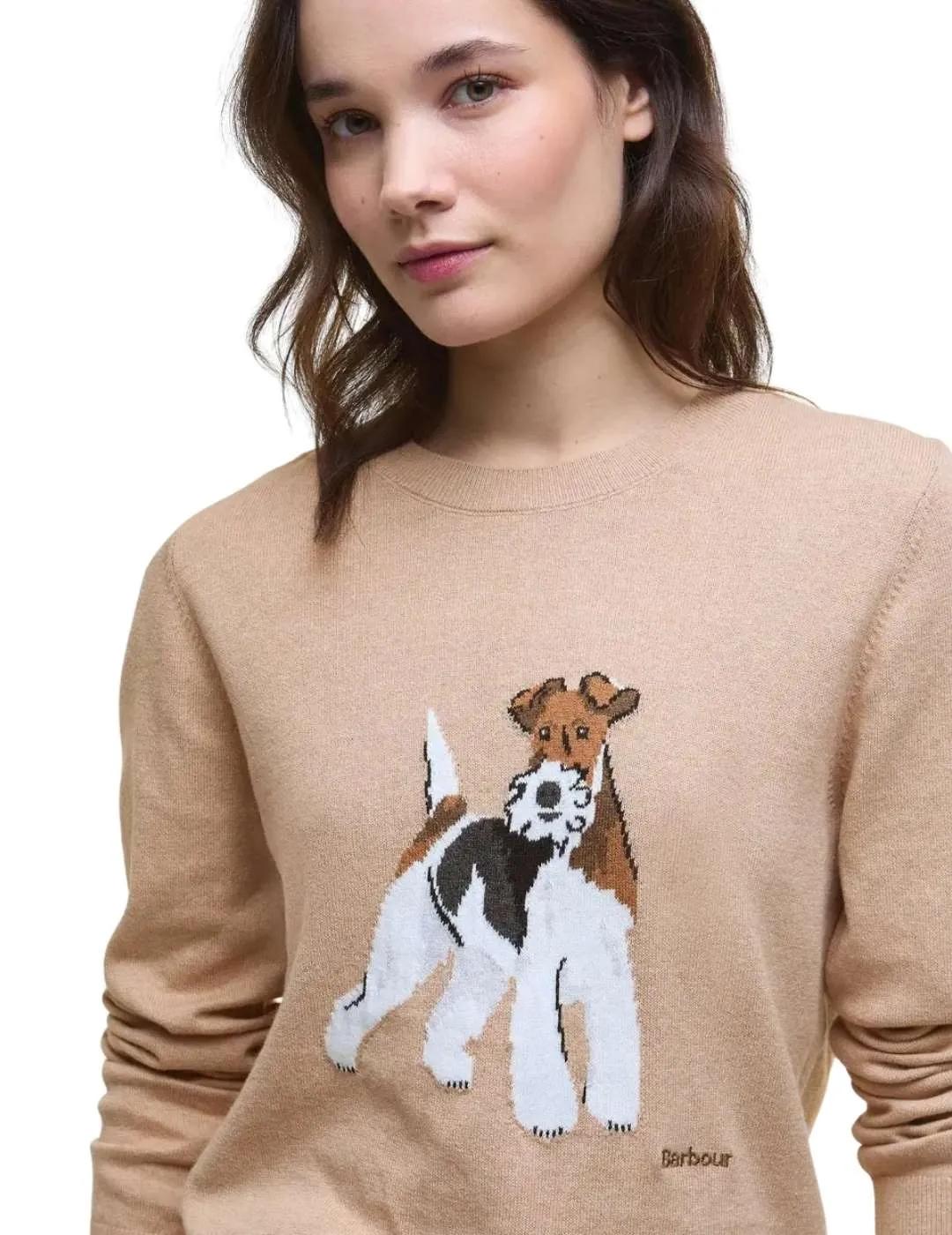 Barbour Jersey Fareham Beige perro