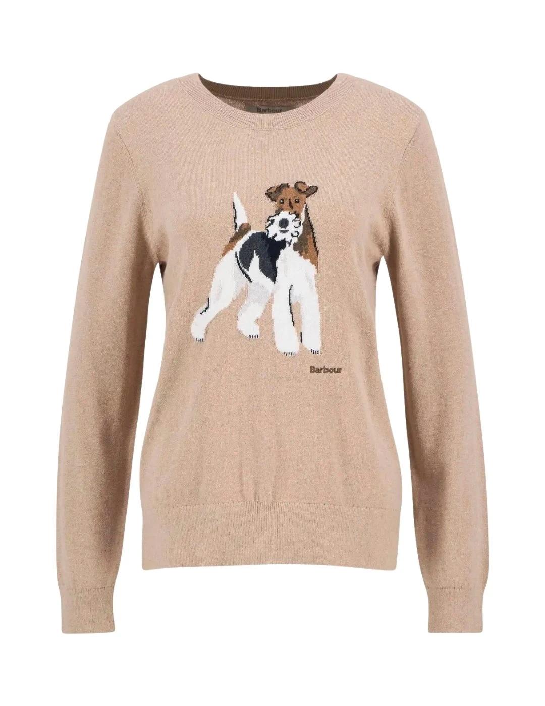 Barbour Jersey Fareham Beige perro