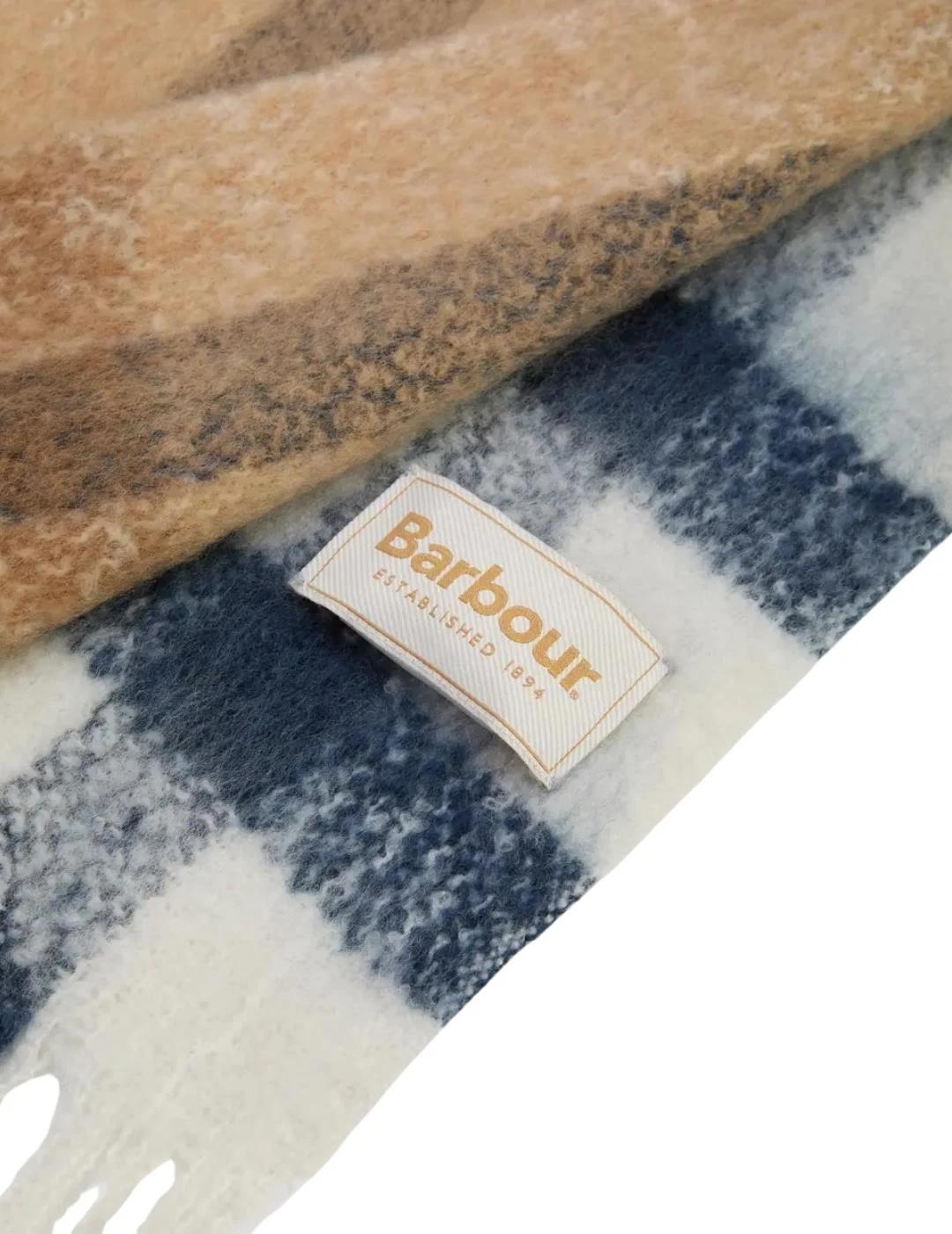 Barbour Bufanda Isla Tartan Boucle Beige y azul