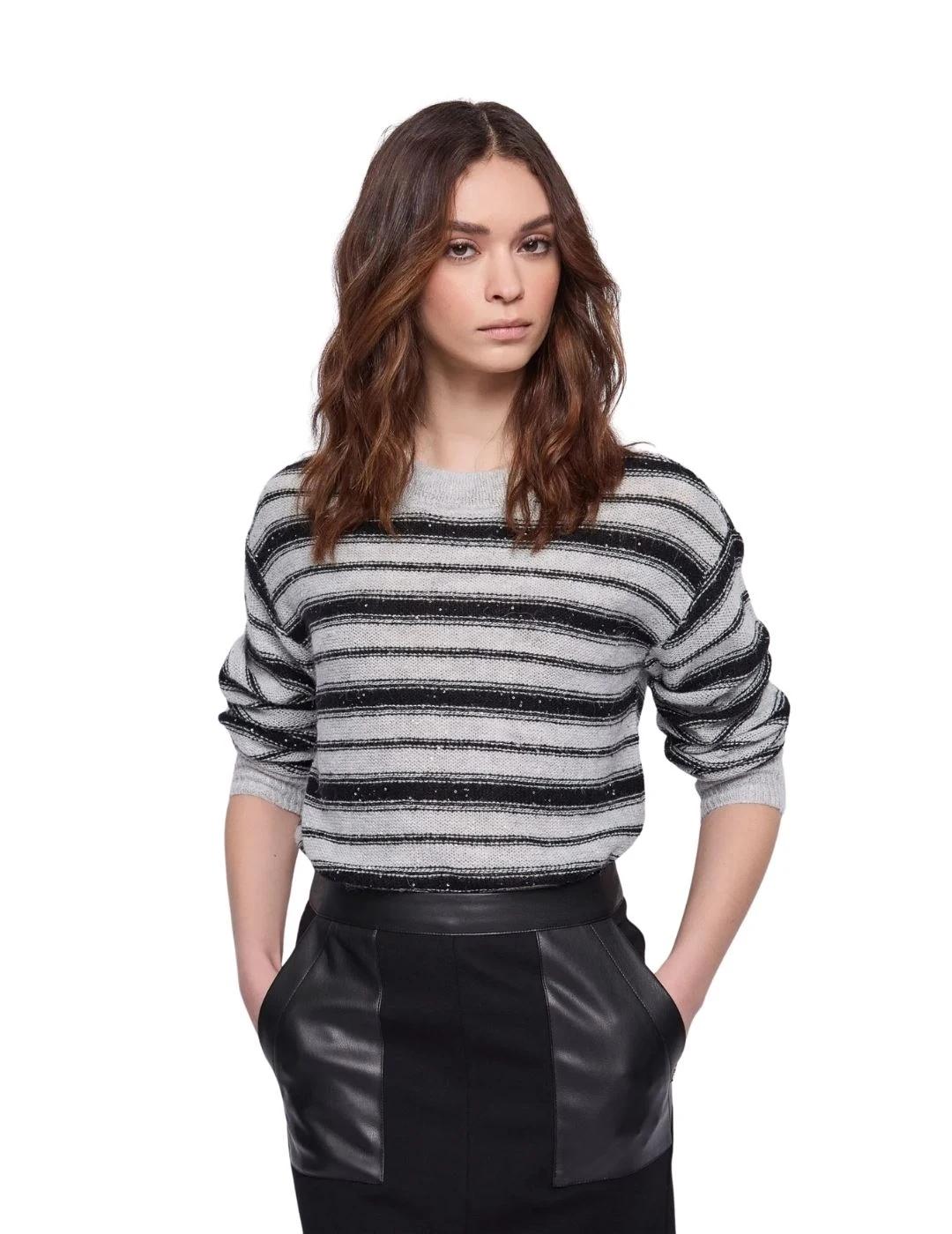 Gaudi Jersey de lentejuelas a rayas Gris y negro