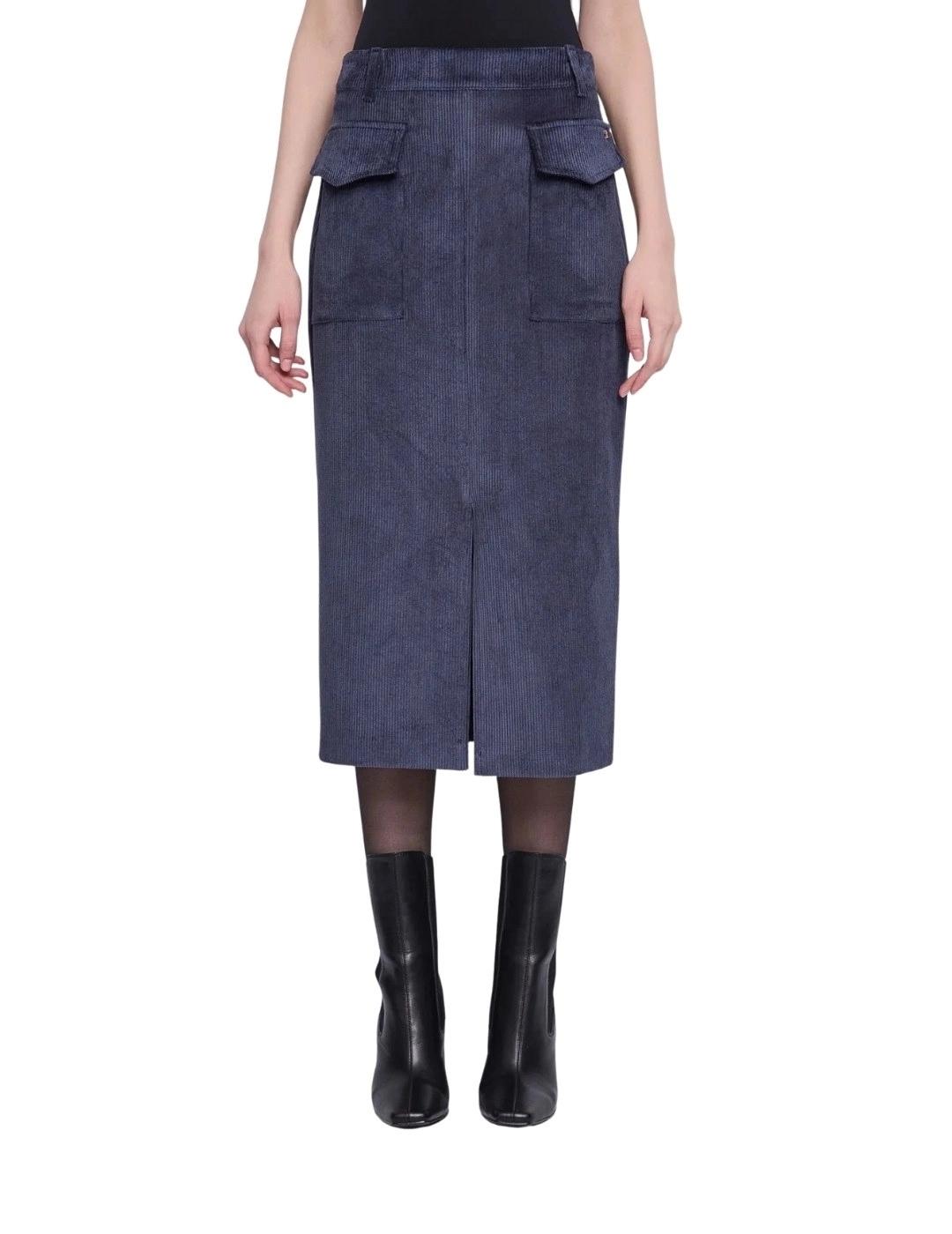 Gaudi Falda midi de terciopelo con bolsillos Azul