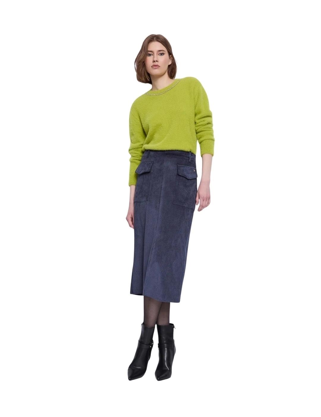 Gaudi Falda midi de terciopelo con bolsillos Azul