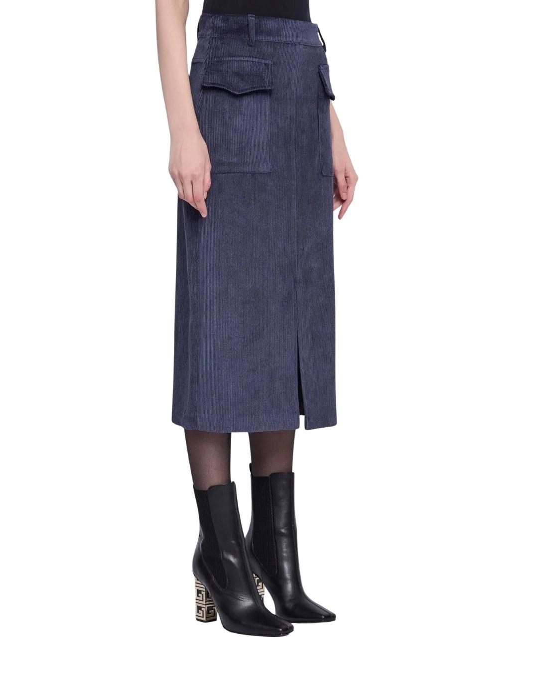 Gaudi Falda midi de terciopelo con bolsillos Azul