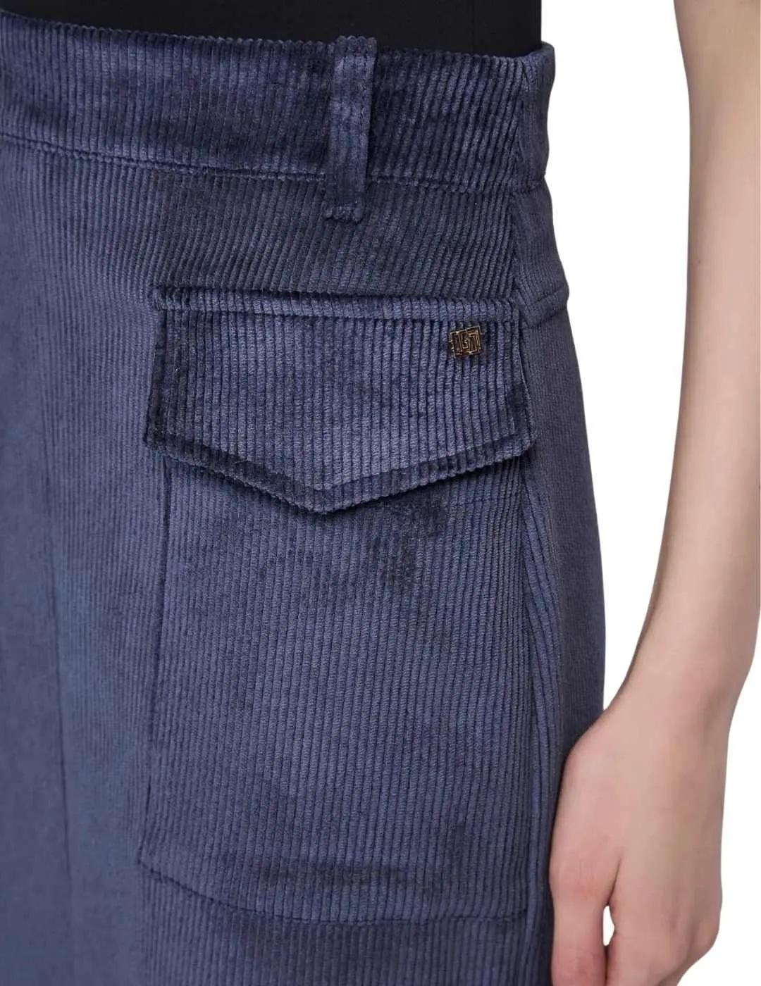 Gaudi Falda midi de terciopelo con bolsillos Azul