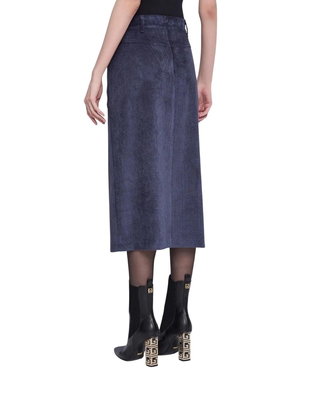 Gaudi Falda midi de terciopelo con bolsillos Azul