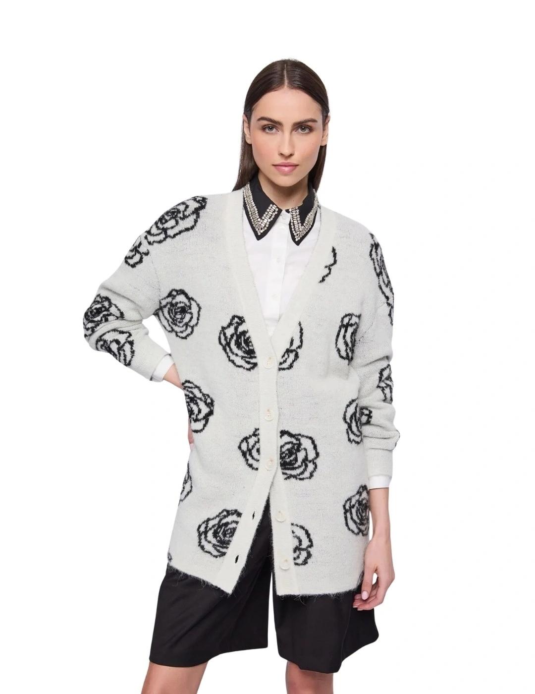 Gaudi Cárdigan estampado de flores Blanco y negro