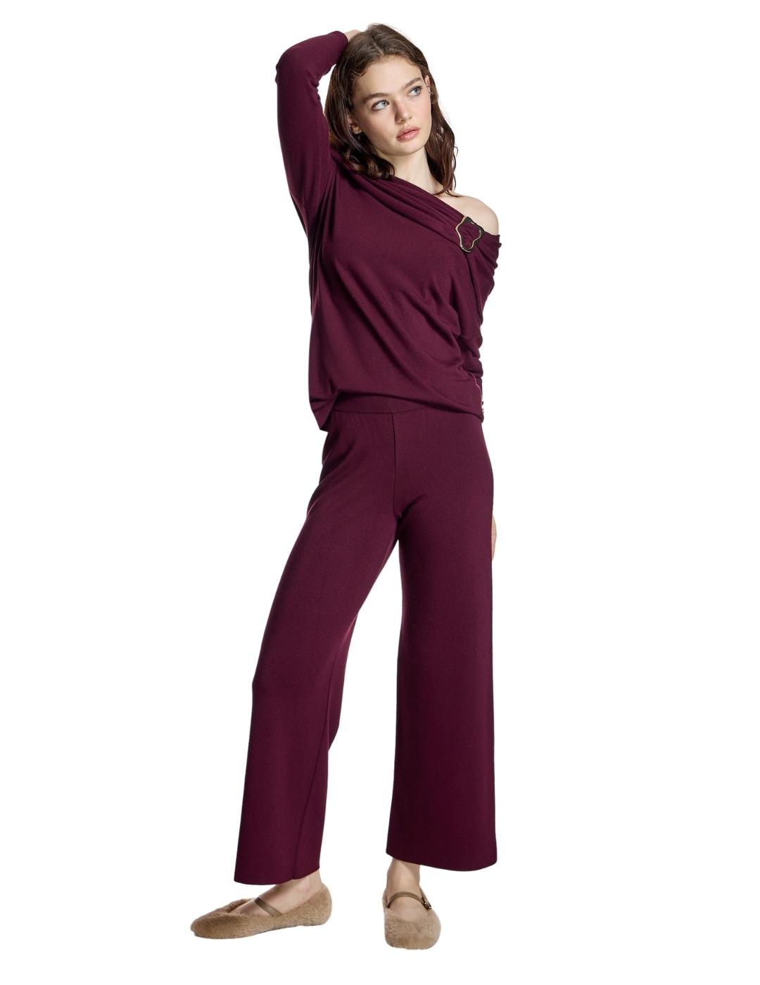 Alba Conde Pantalón Punto Burdeos