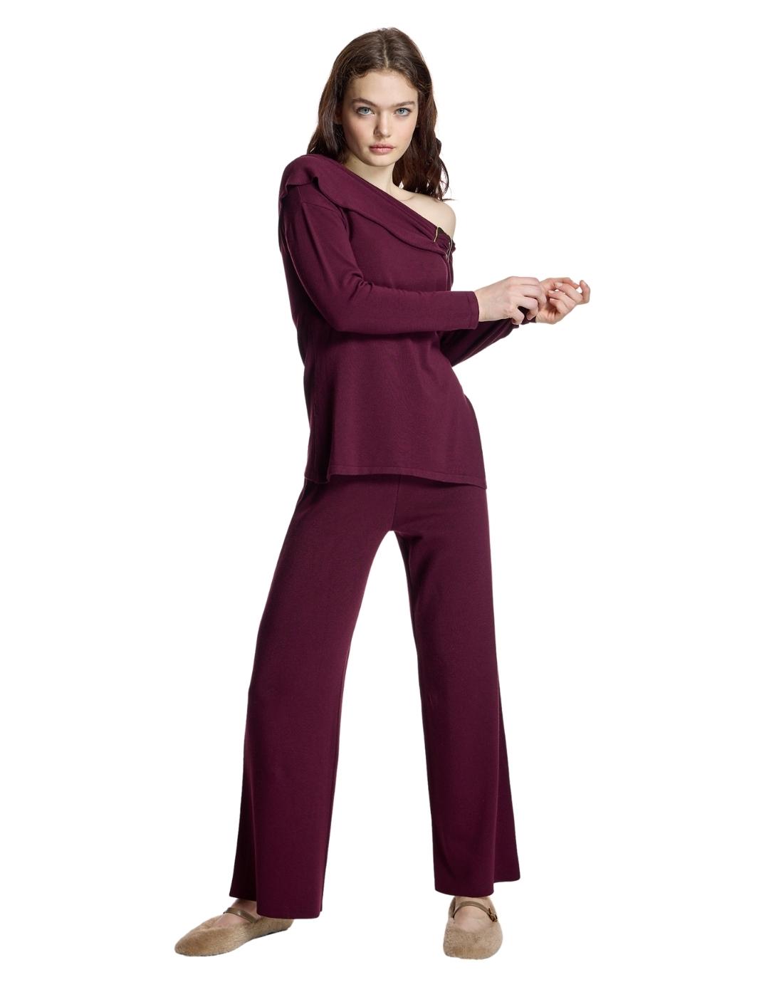 Alba Conde Pantalón Punto Burdeos