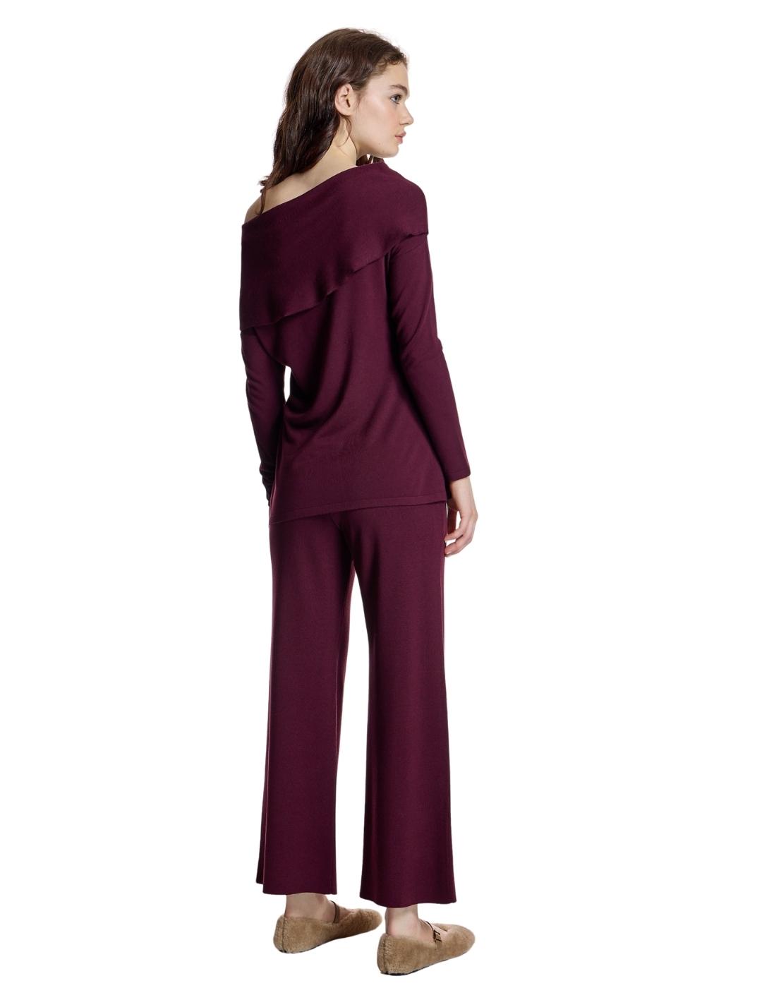 Alba Conde Pantalón Punto Burdeos