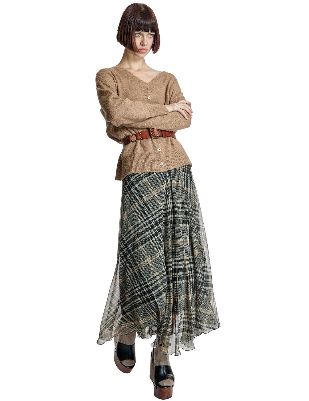 Alba Conde Falda de gasa de cuadros