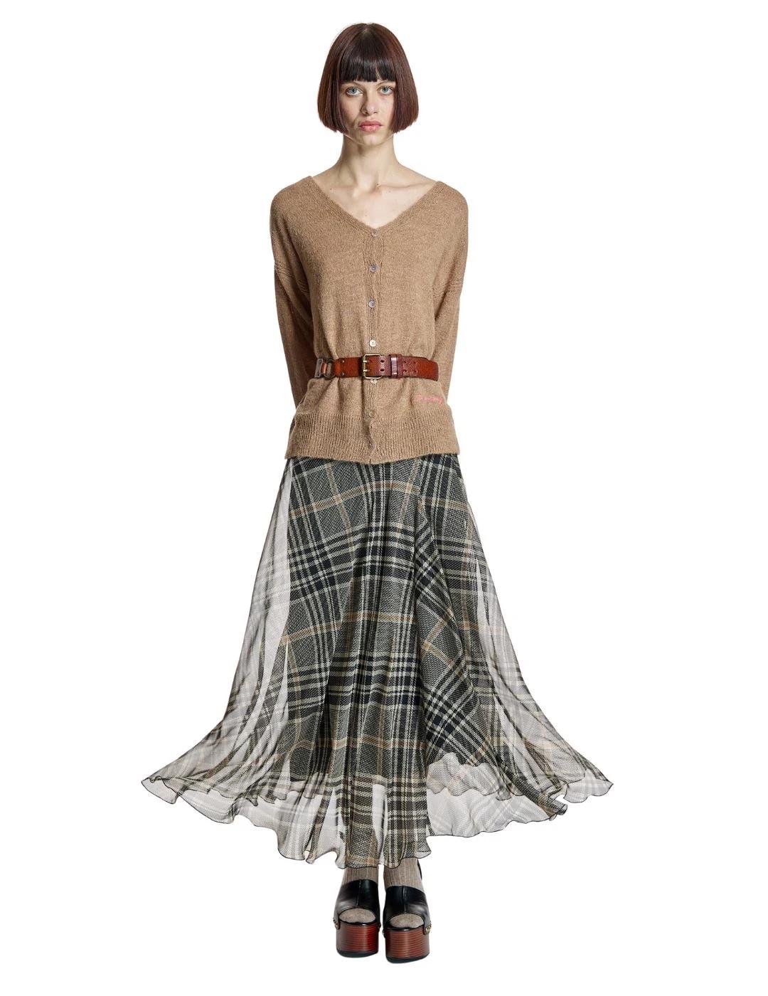 Alba Conde Falda de gasa de cuadros