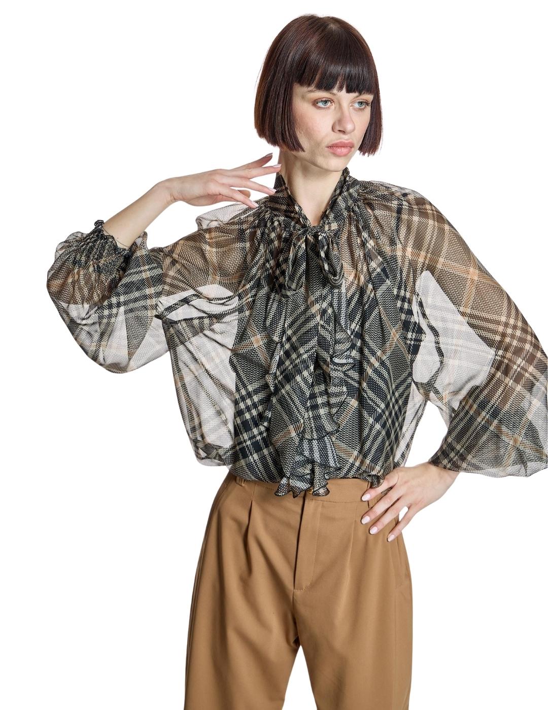 Alba Conde Blusa de gasa de cuadros