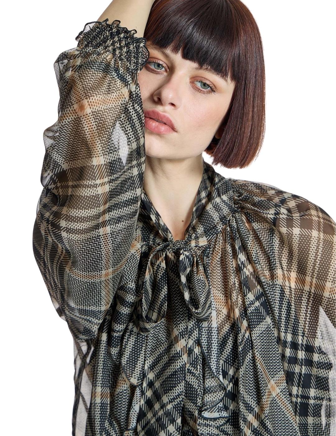Alba Conde Blusa de gasa de cuadros