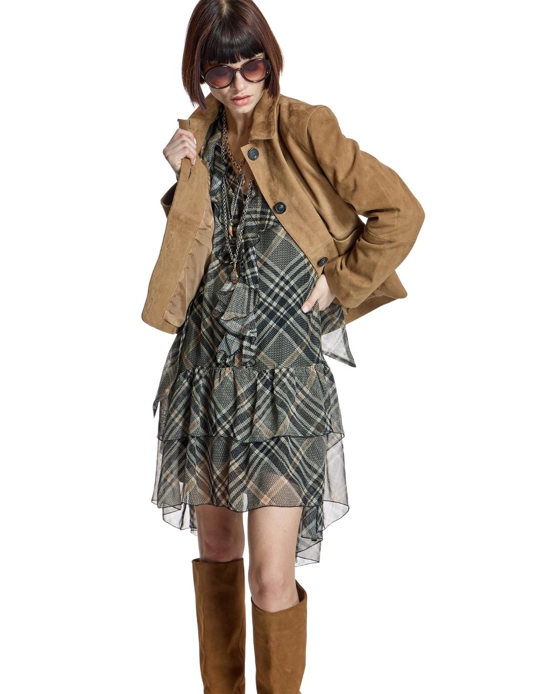 Alba Conde Vestido Corto de cuadros con volantes