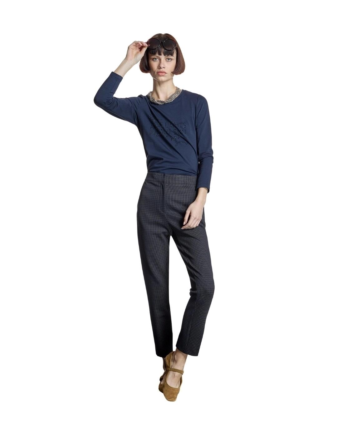 Alba Conde Pantalón cuadros Azul Marino