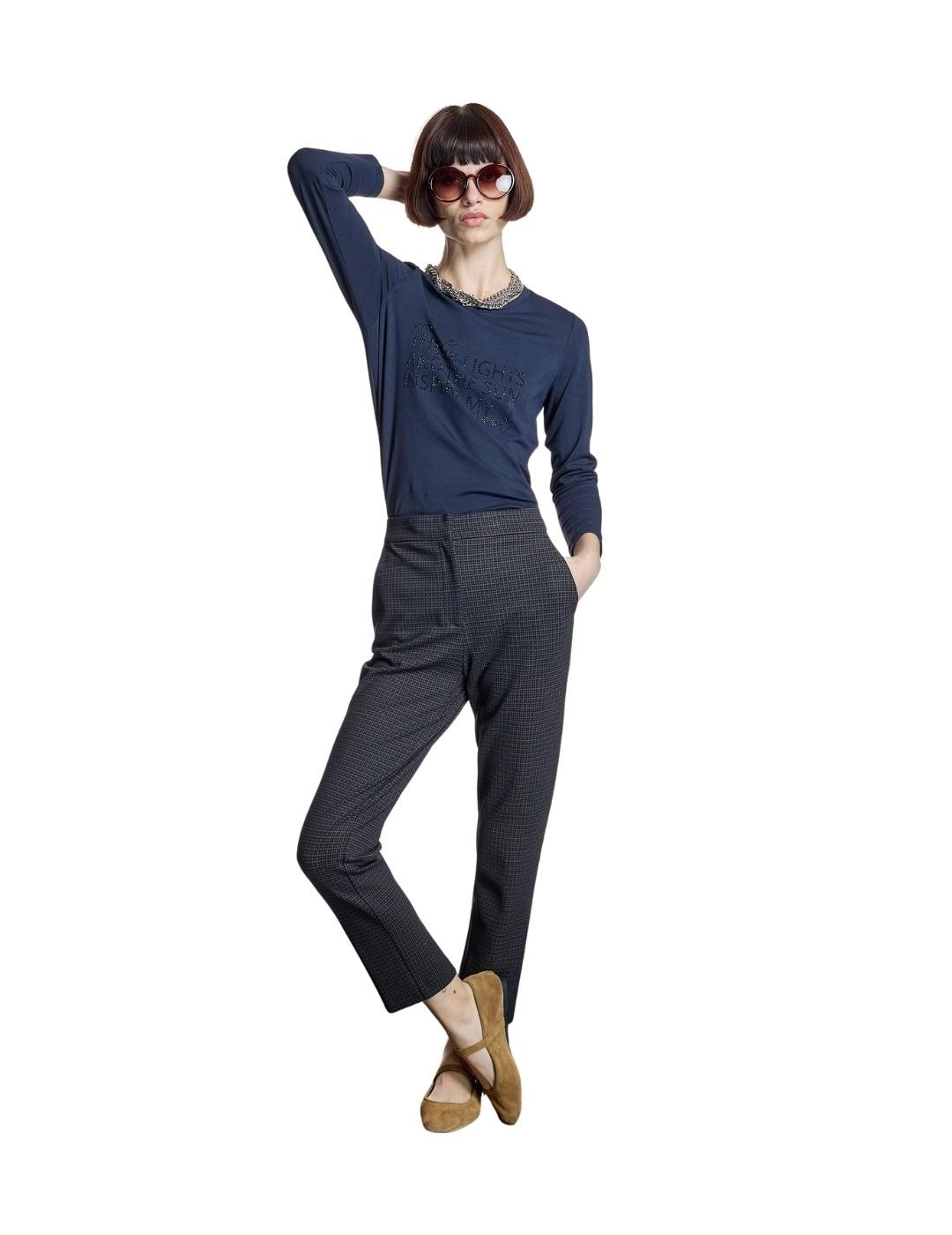 Alba Conde Pantalón cuadros Azul Marino