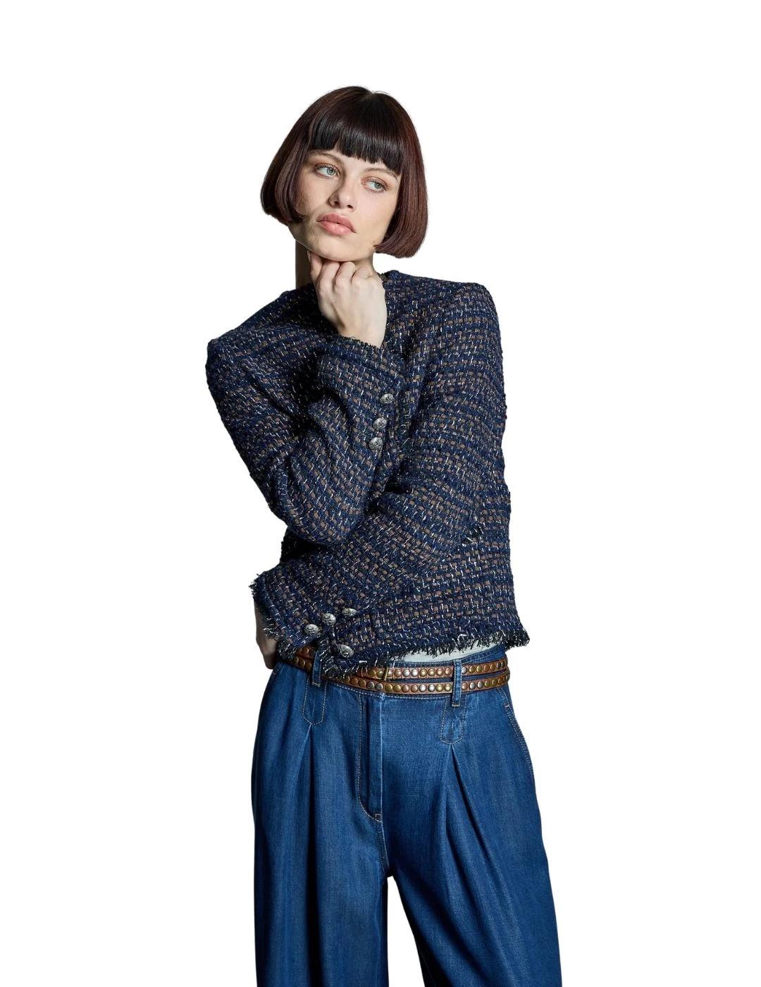 Alba Conde Chaqueta tweed bicolor Marino