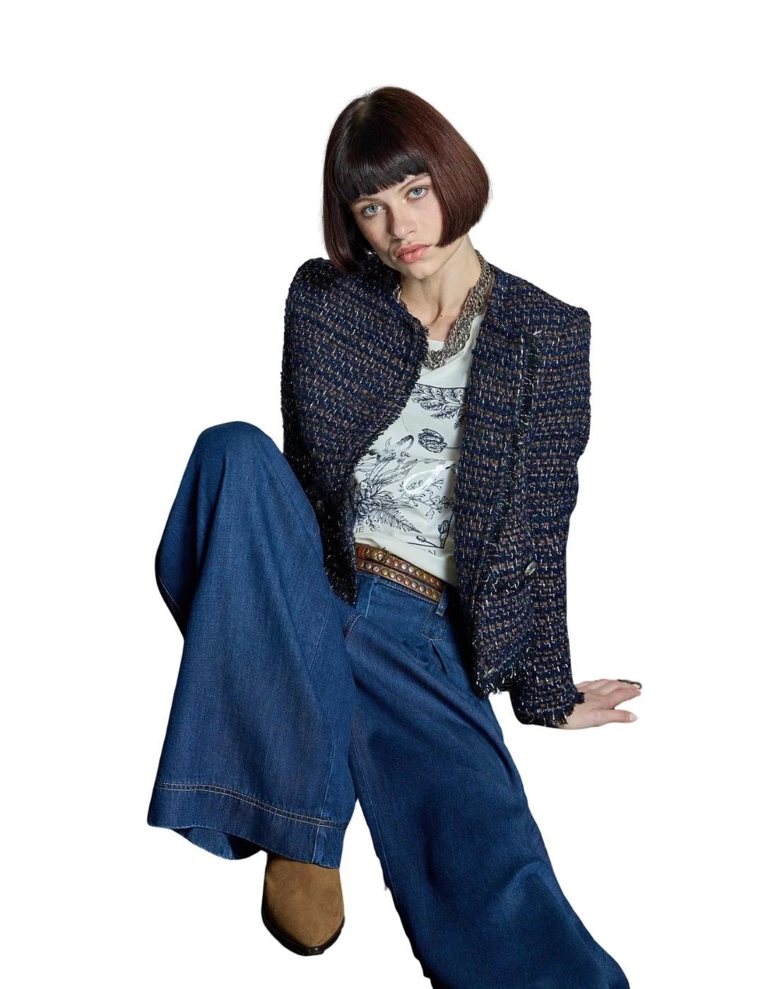 Alba Conde Chaqueta tweed bicolor Marino