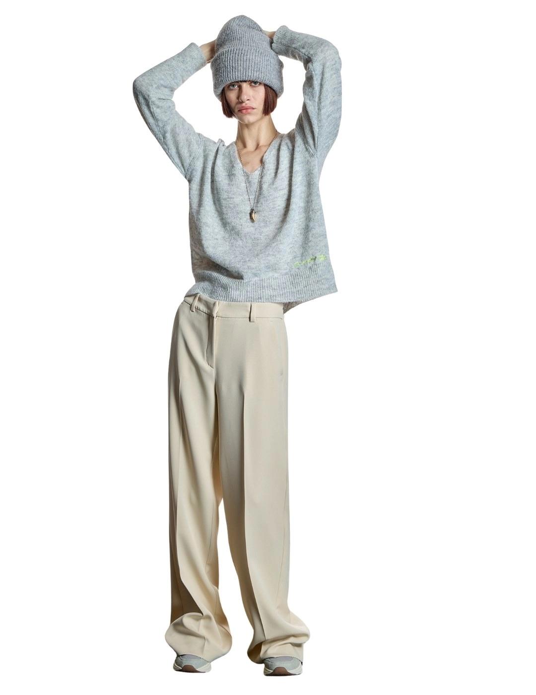 Alba Conde Pantalón Beige de corte recto