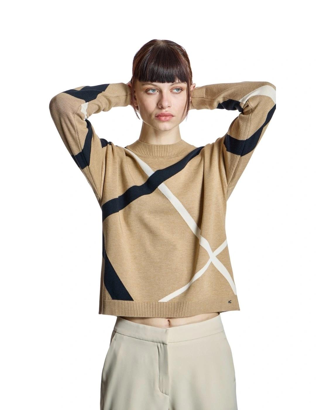 Alba Conde Jersey Piedra con diseño geométrico