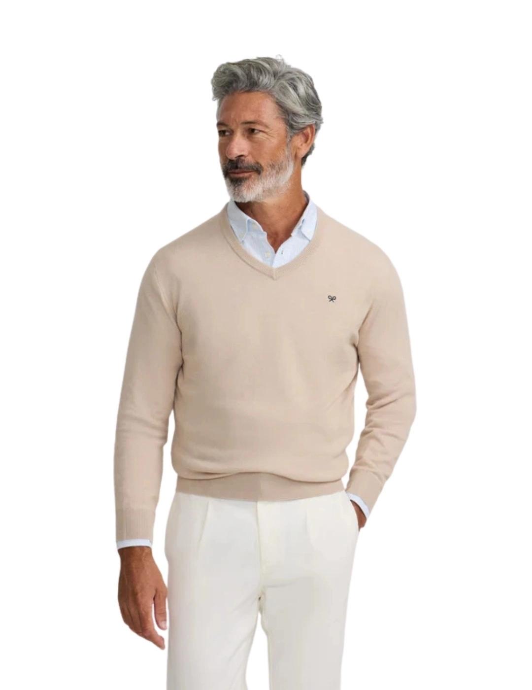 Silbon Jersey Classic Cuello Pico Beige