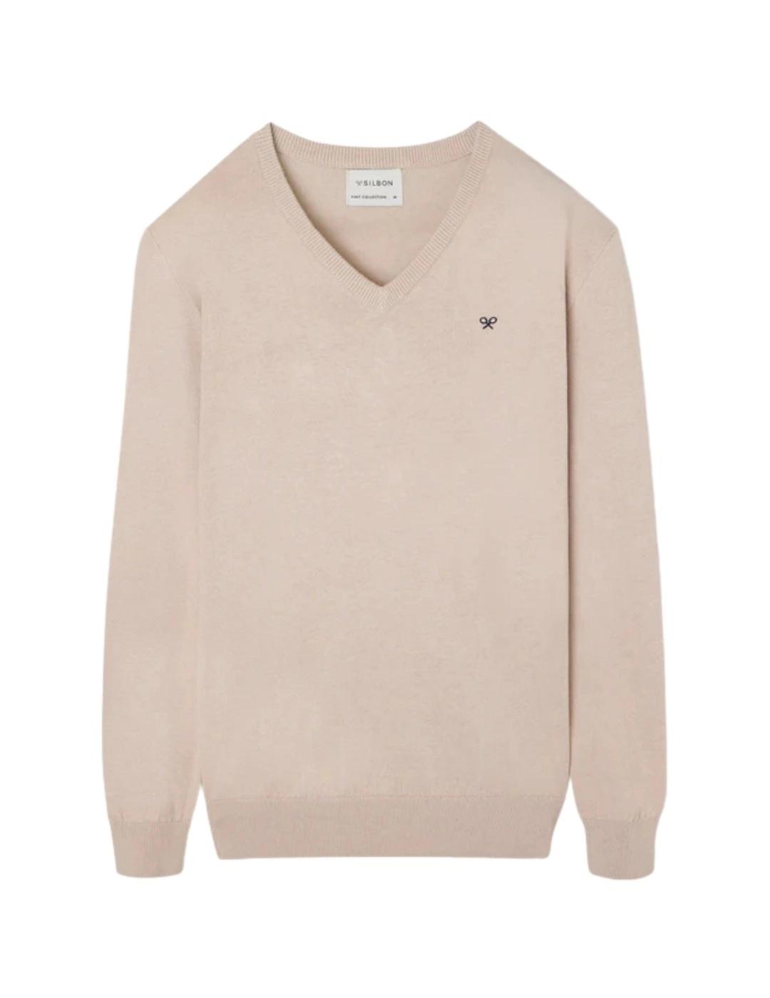 Silbon Jersey Classic Cuello Pico Beige