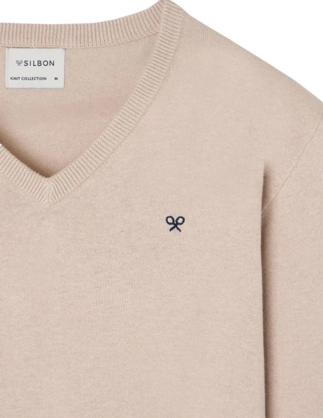 Silbon Jersey Classic Cuello Pico Beige