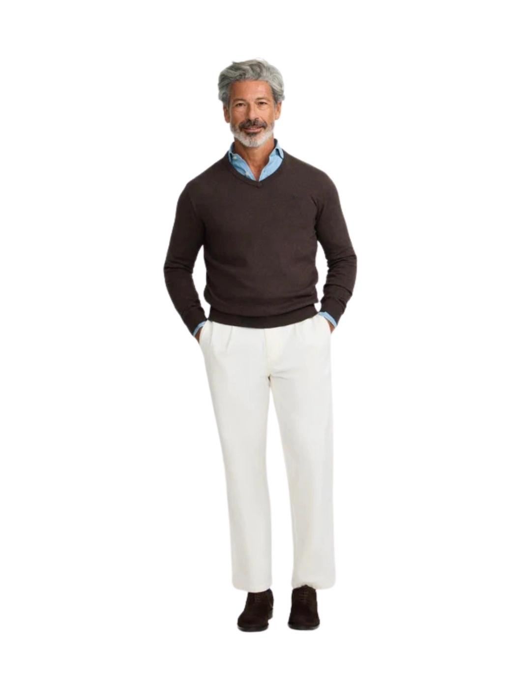 Silbon Jersey Classic Cuello Pico Marrón