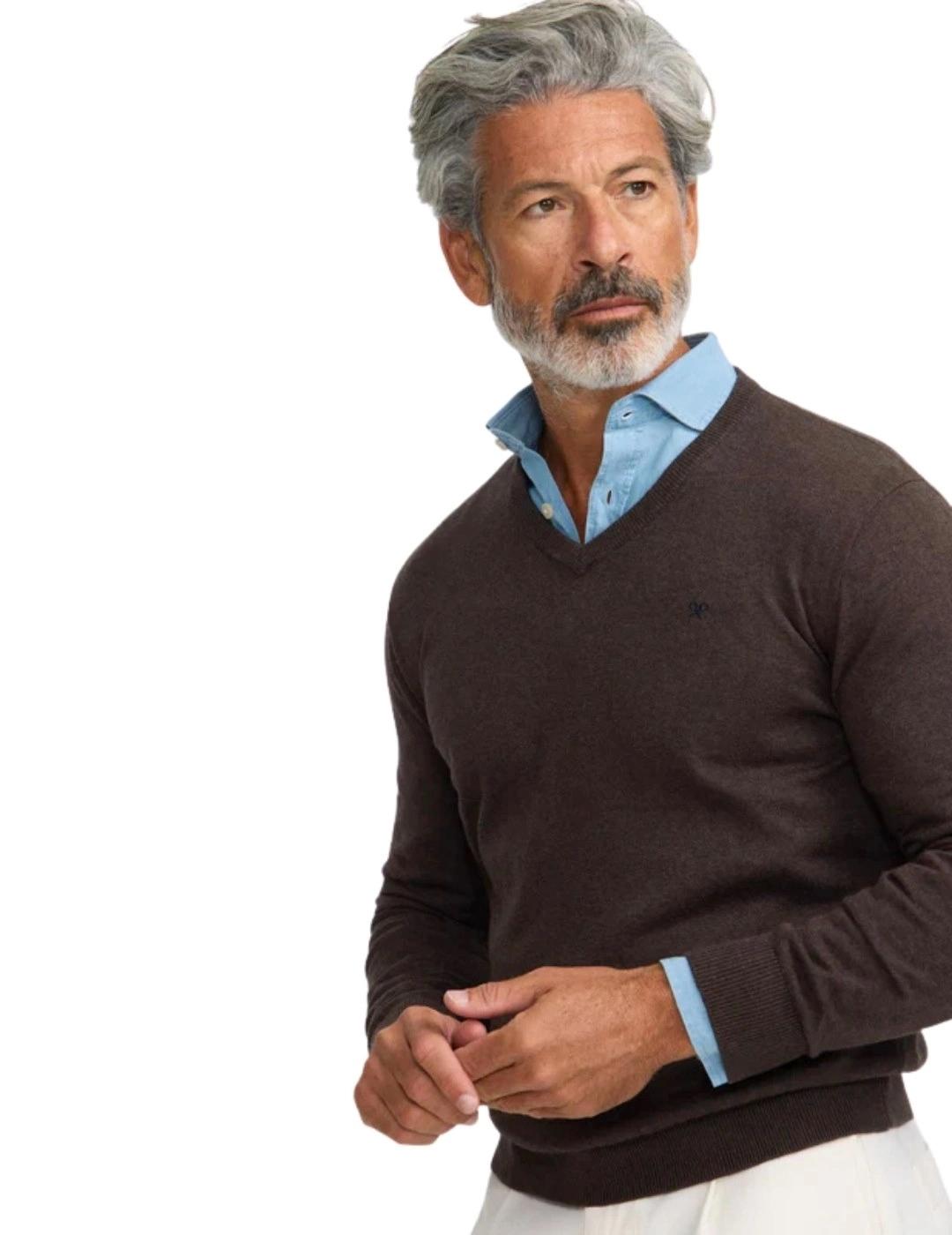 Silbon Jersey Classic Cuello Pico Marrón