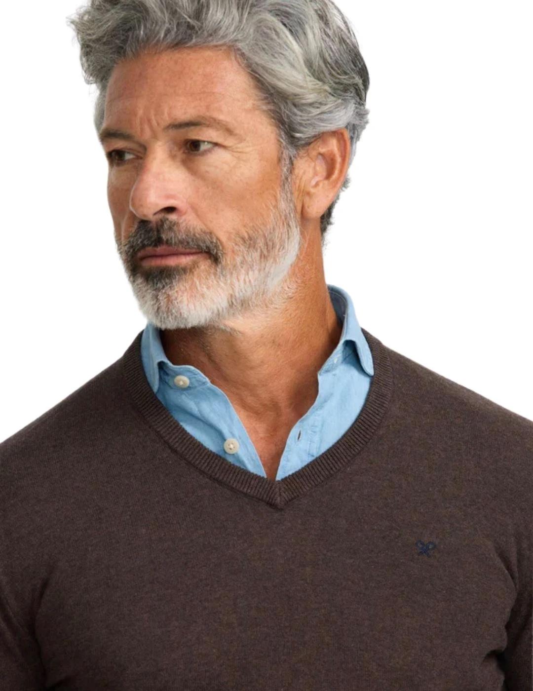 Silbon Jersey Classic Cuello Pico Marrón