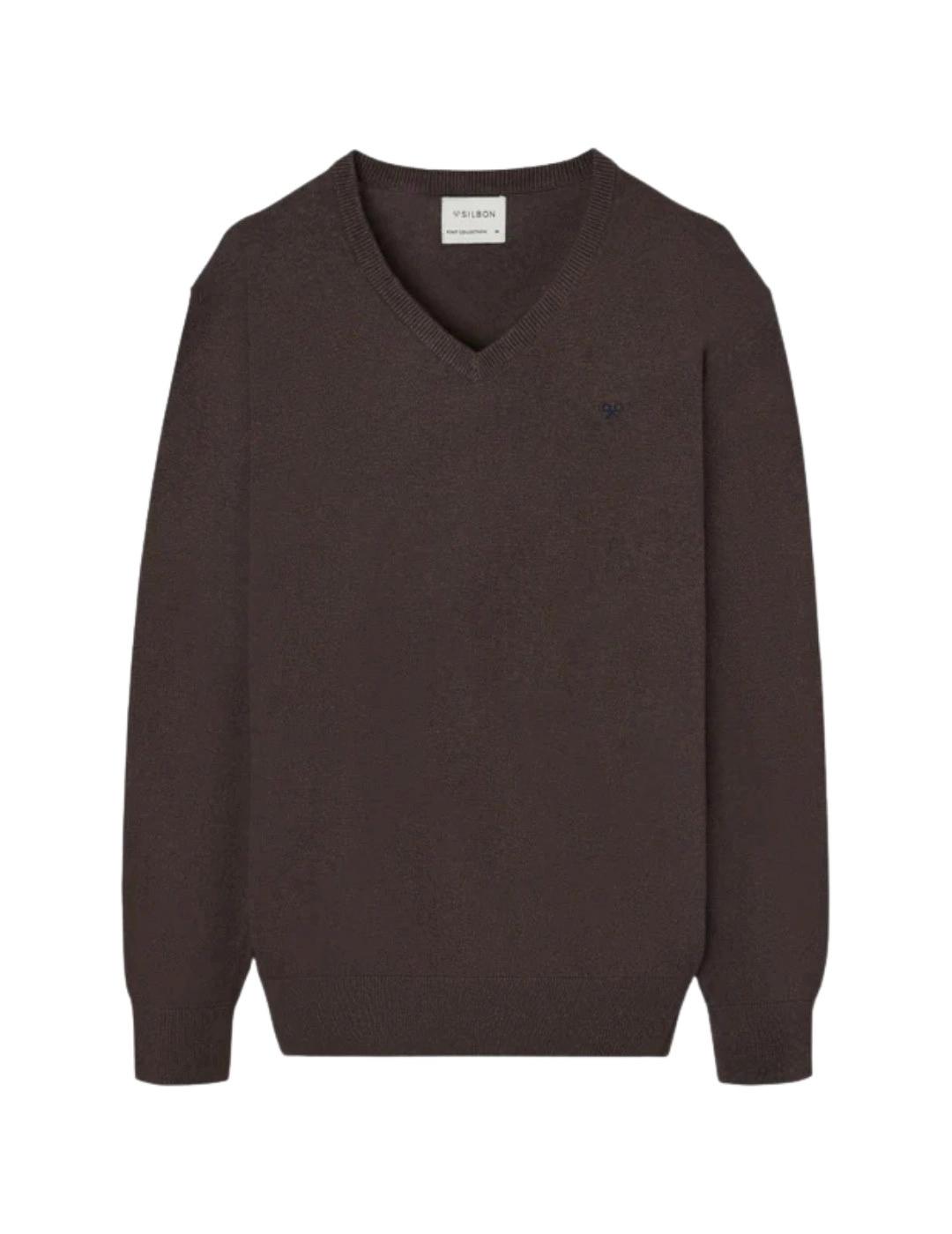 Silbon Jersey Classic Cuello Pico Marrón