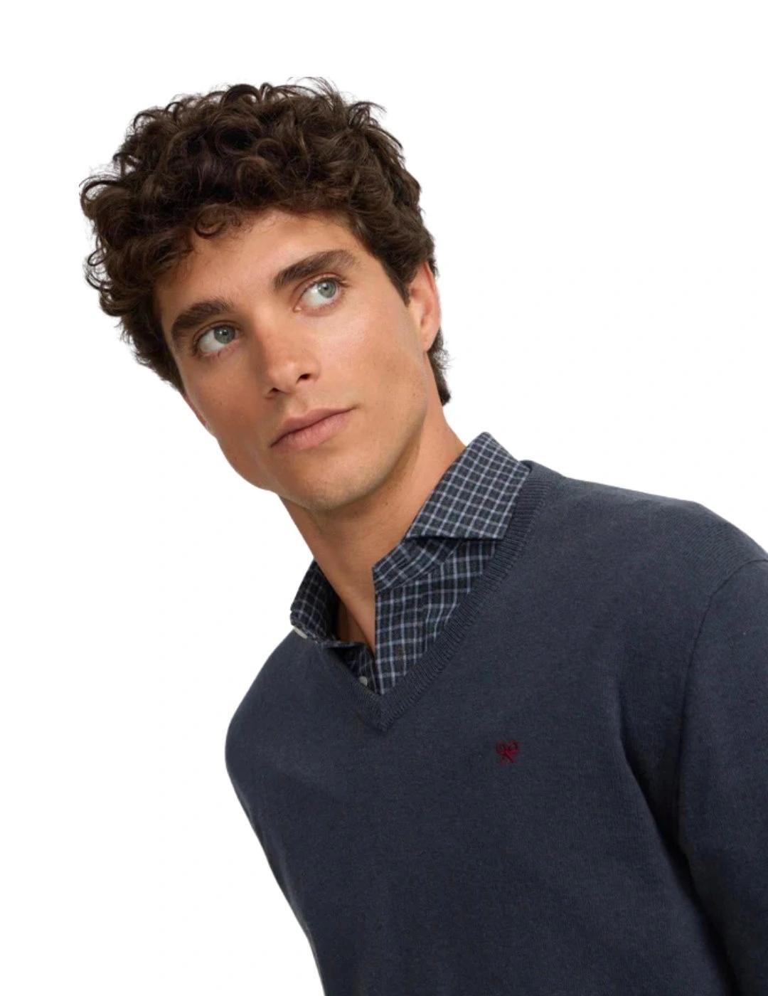 Silbon Jersey Classic Cuello Pico Azul Gris