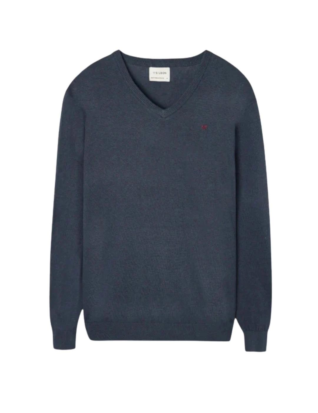 Silbon Jersey Classic Cuello Pico Azul Gris