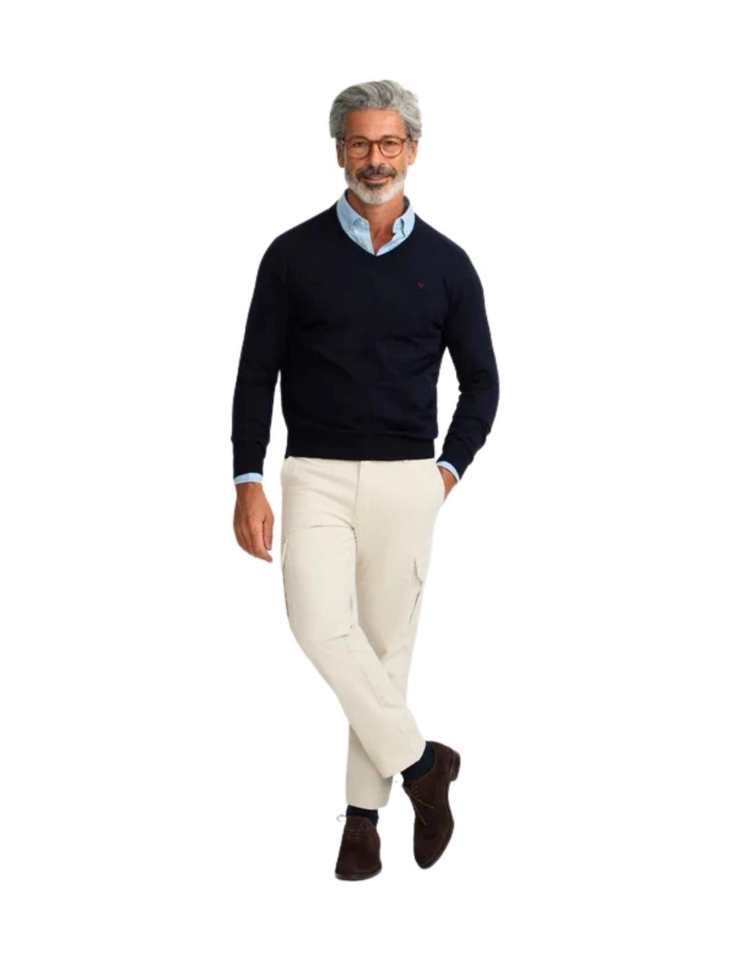 Silbon Jersey Classic Cuello Pico Azul Marino