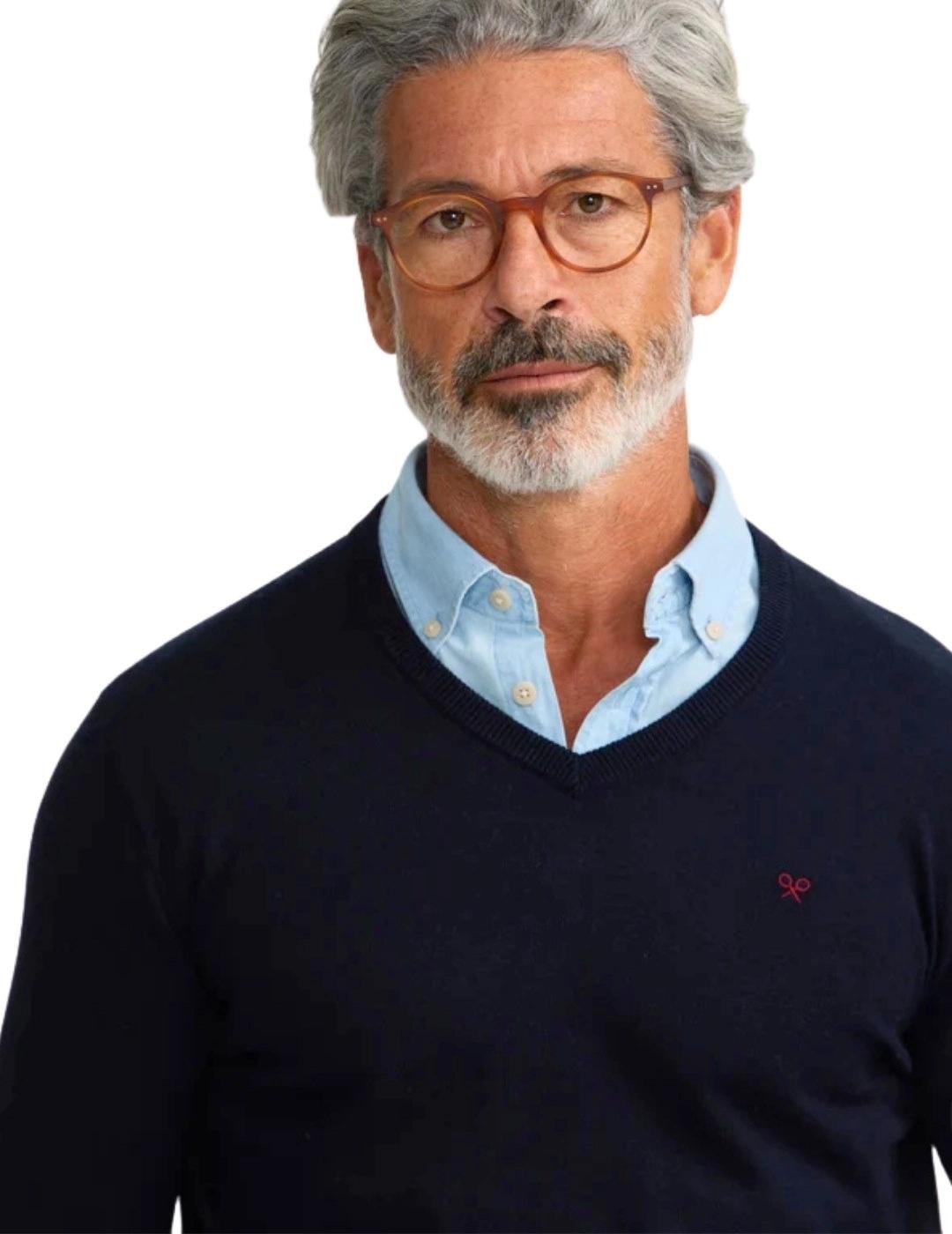 Silbon Jersey Classic Cuello Pico Azul Marino