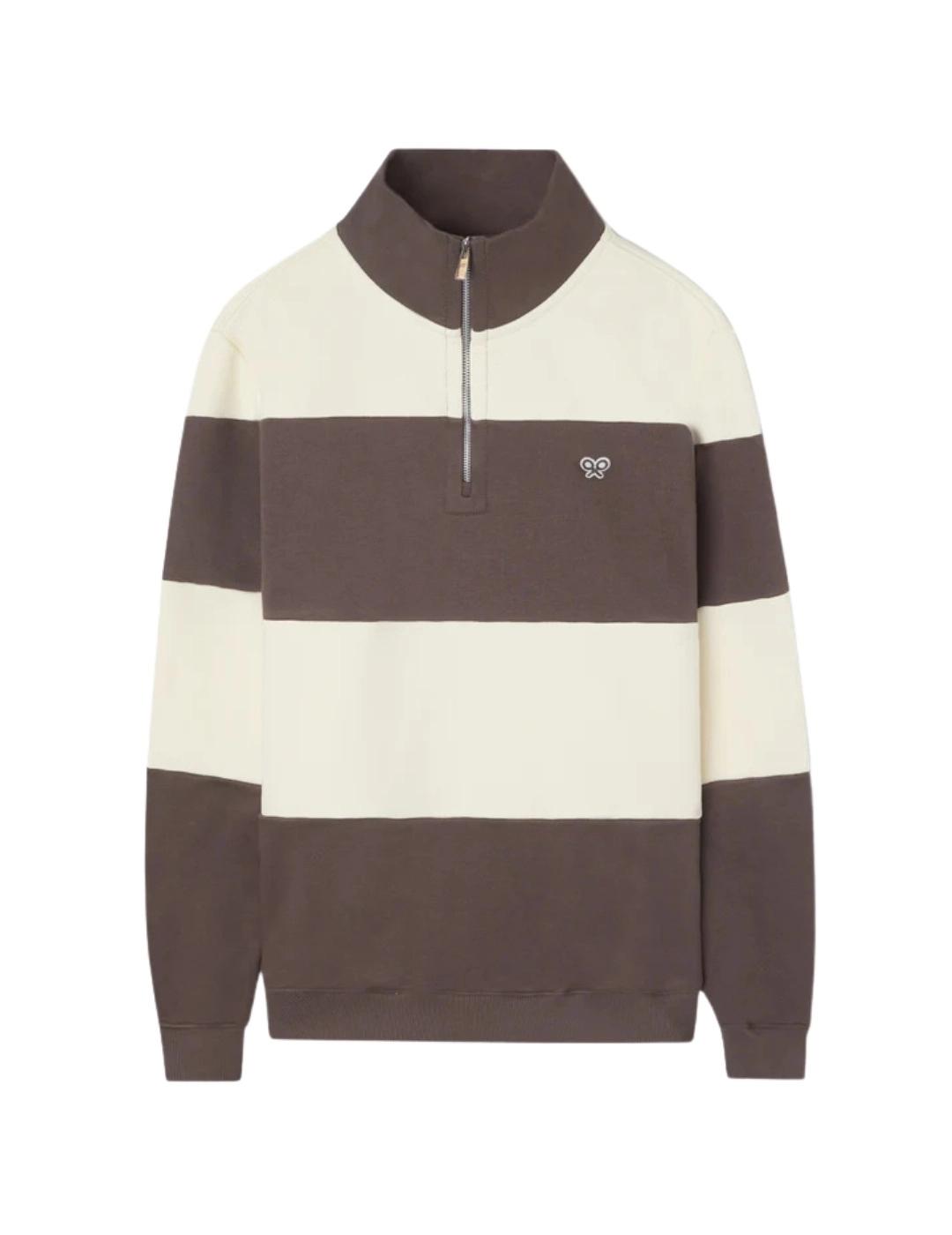 Silbon Sudadera Media Cremallera Raya Ancha Marrón