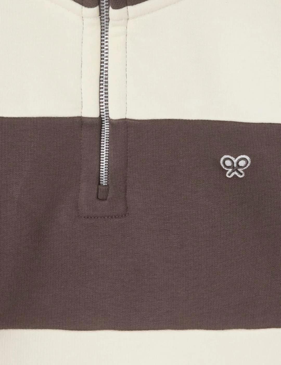 Silbon Sudadera Media Cremallera Raya Ancha Marrón