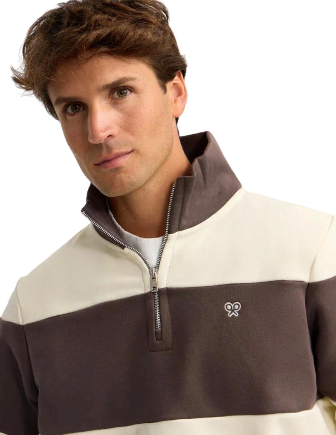 Silbon Sudadera Media Cremallera Raya Ancha Marrón