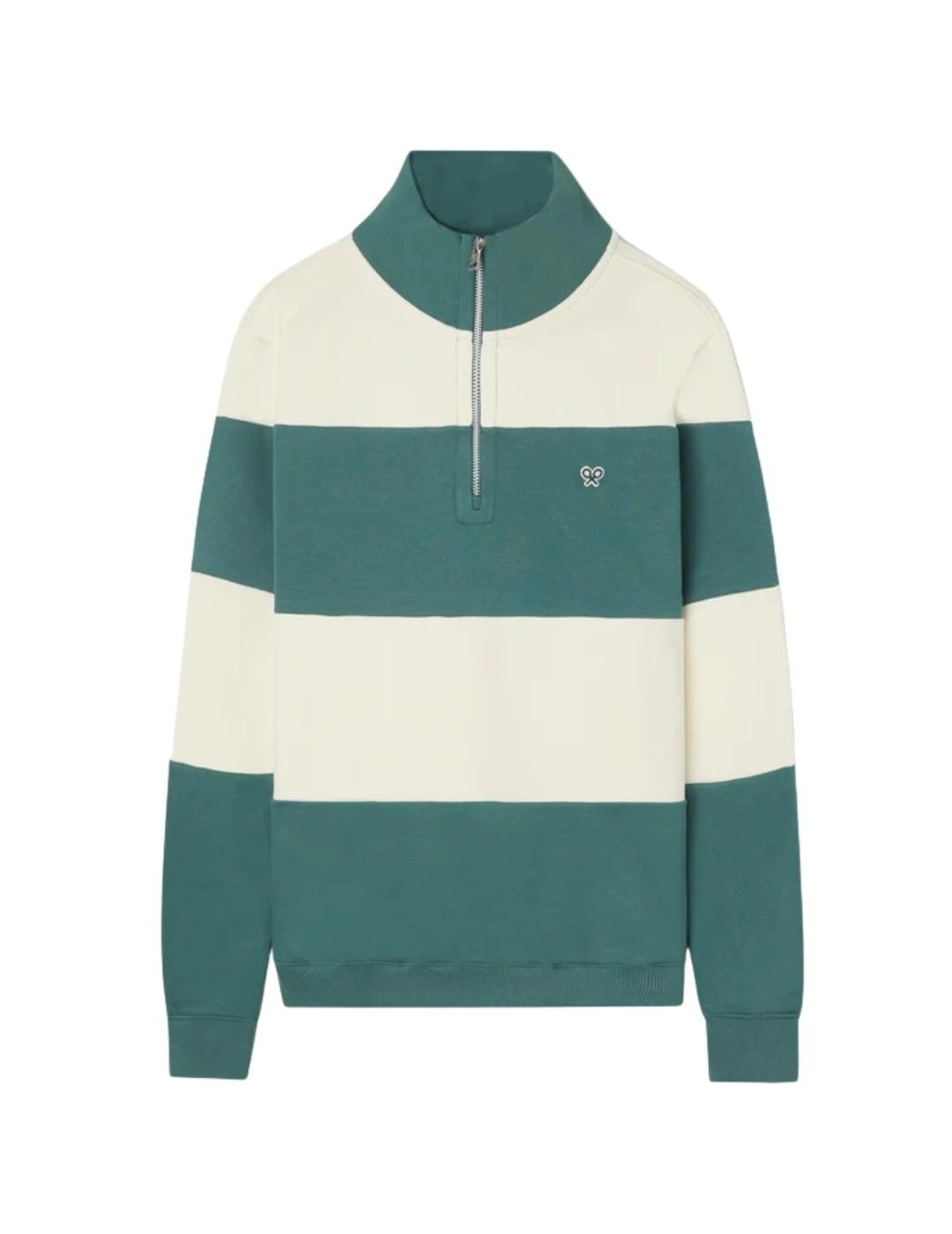 Silbon Sudadera Media Cremallera Raya Ancha Verde