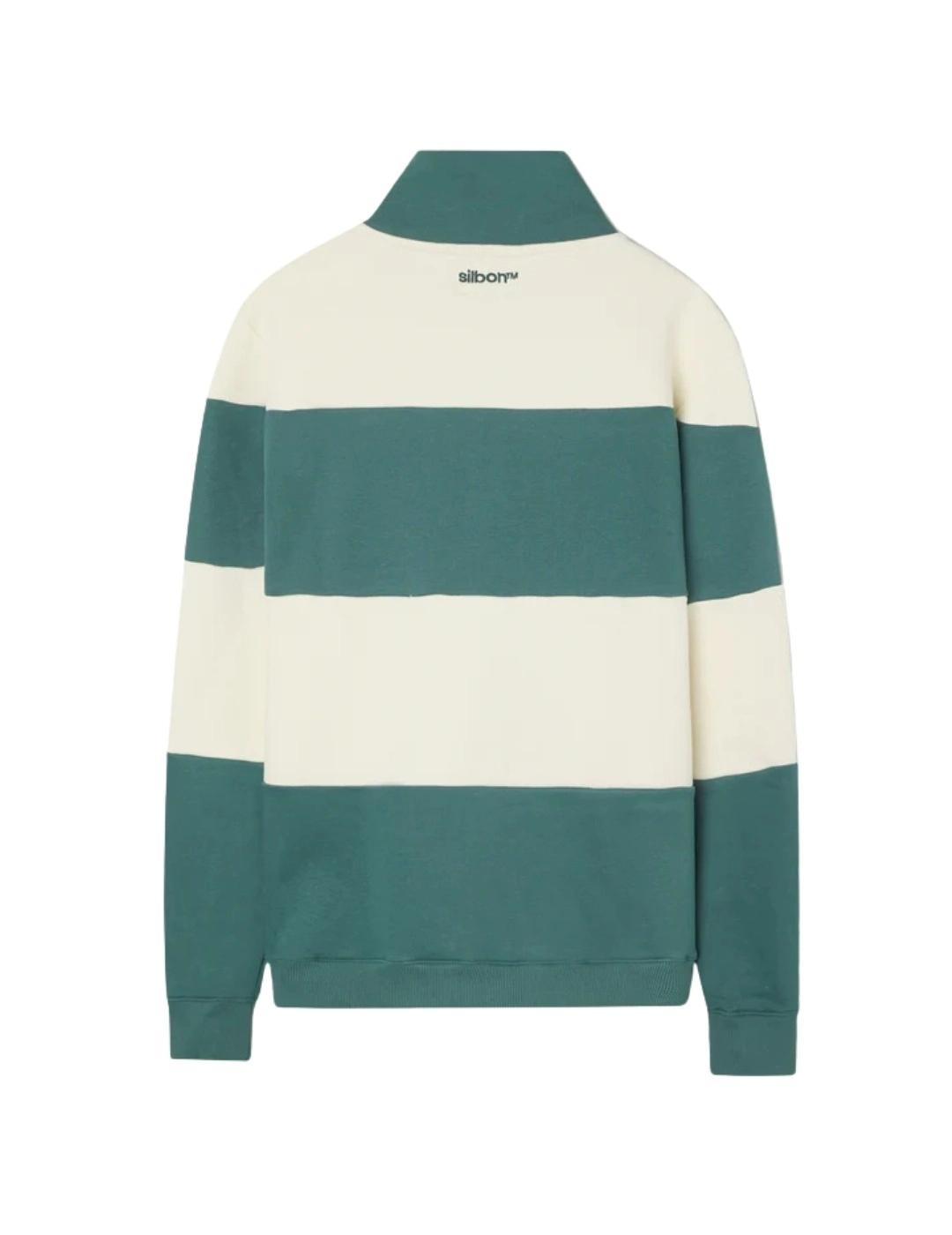 Silbon Sudadera Media Cremallera Raya Ancha Verde