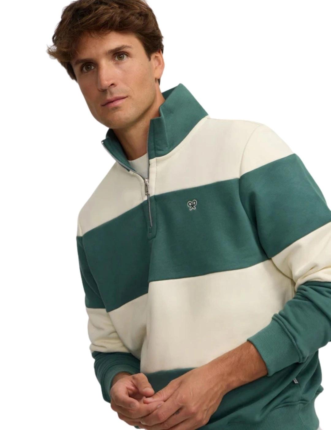 Silbon Sudadera Media Cremallera Raya Ancha Verde