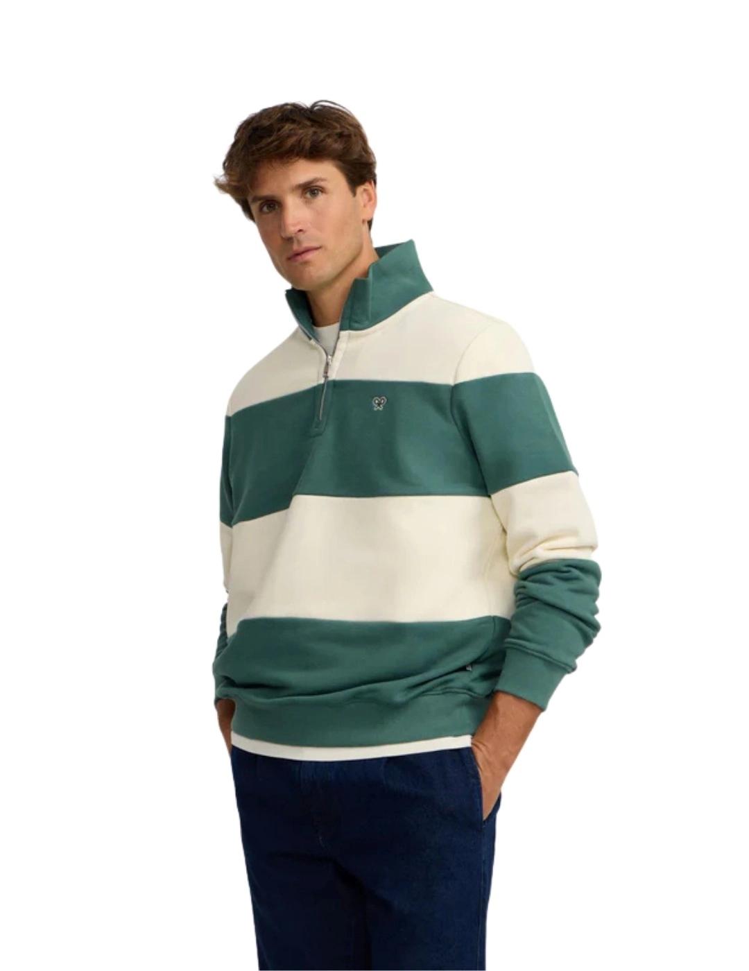 Silbon Sudadera Media Cremallera Raya Ancha Verde