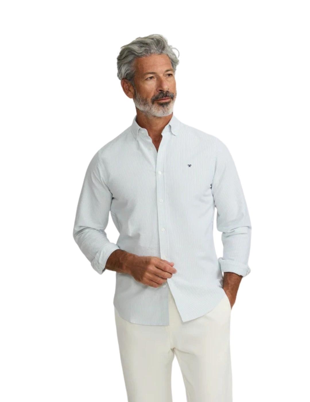 Silbon Camisa Sport Oxford Raqueta Rayas Verde