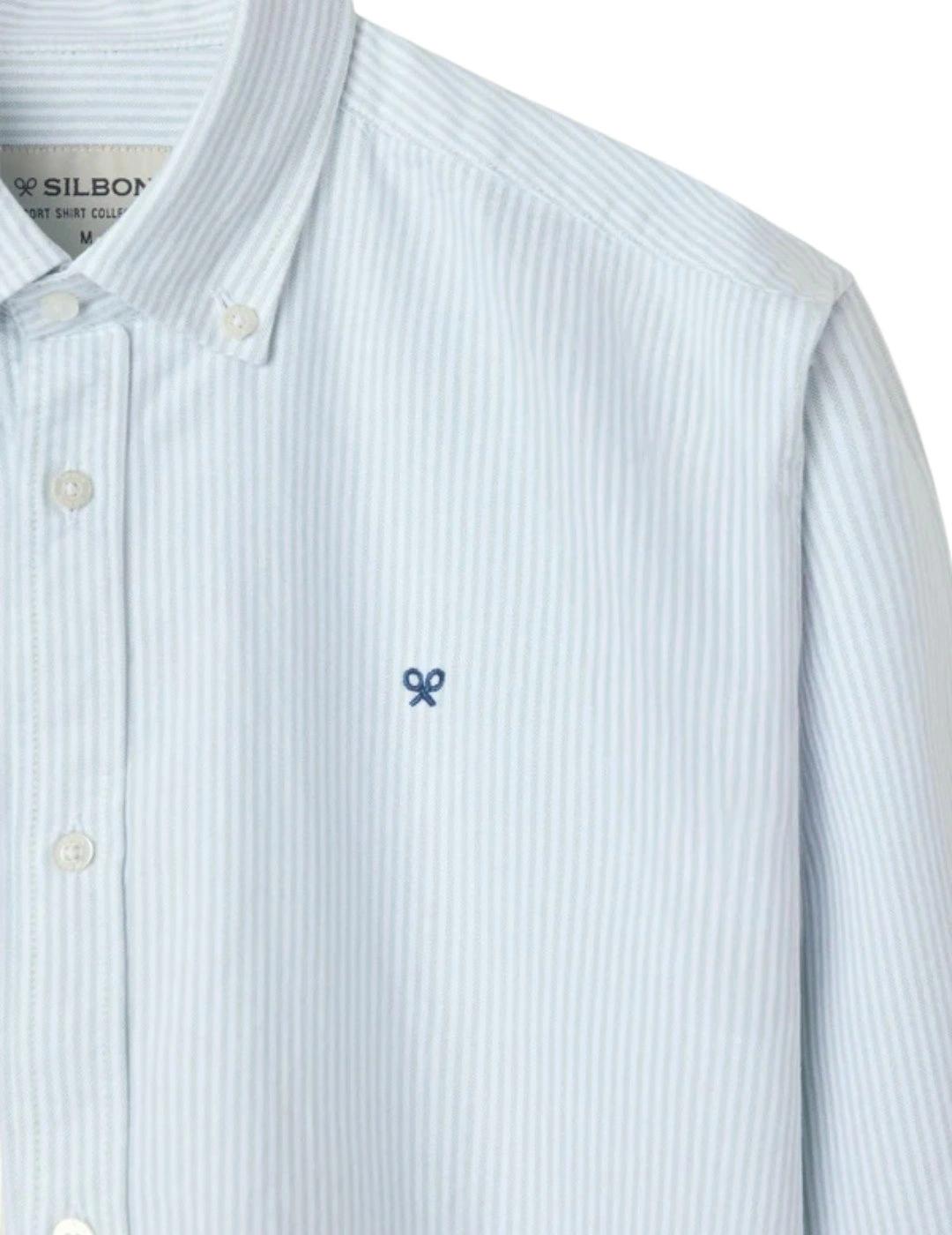 Silbon Camisa Sport Oxford Raqueta Rayas Verde