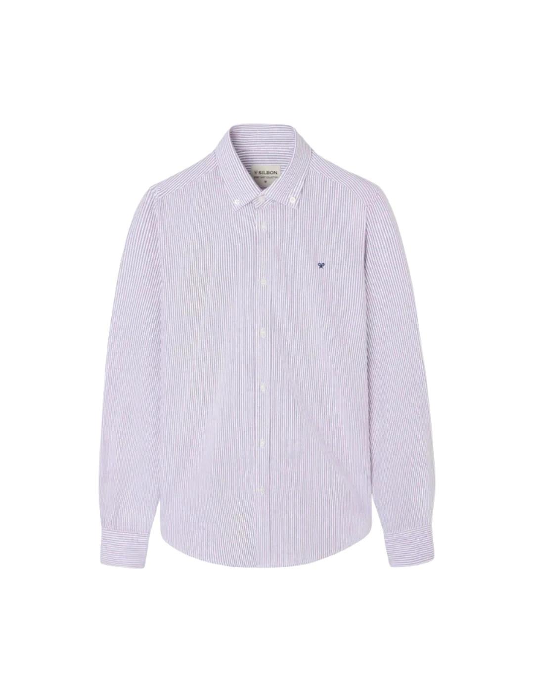 Silbon Camisa Sport Oxford Raqueta Rayas Burdeos