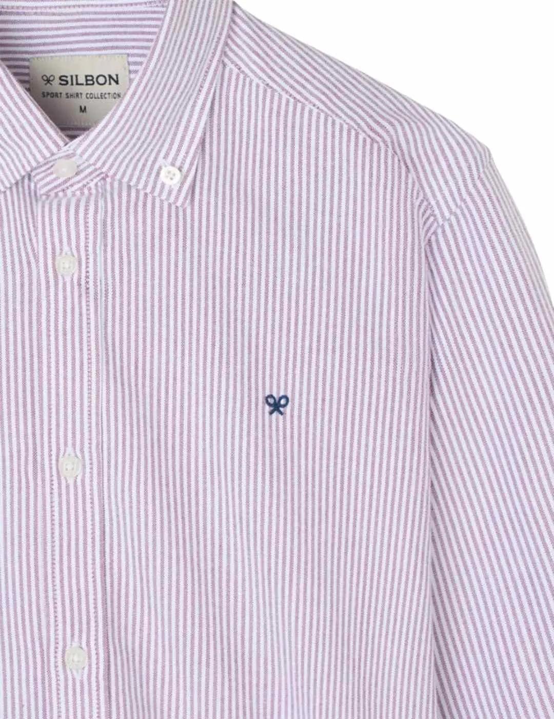 Silbon Camisa Sport Oxford Raqueta Rayas Burdeos
