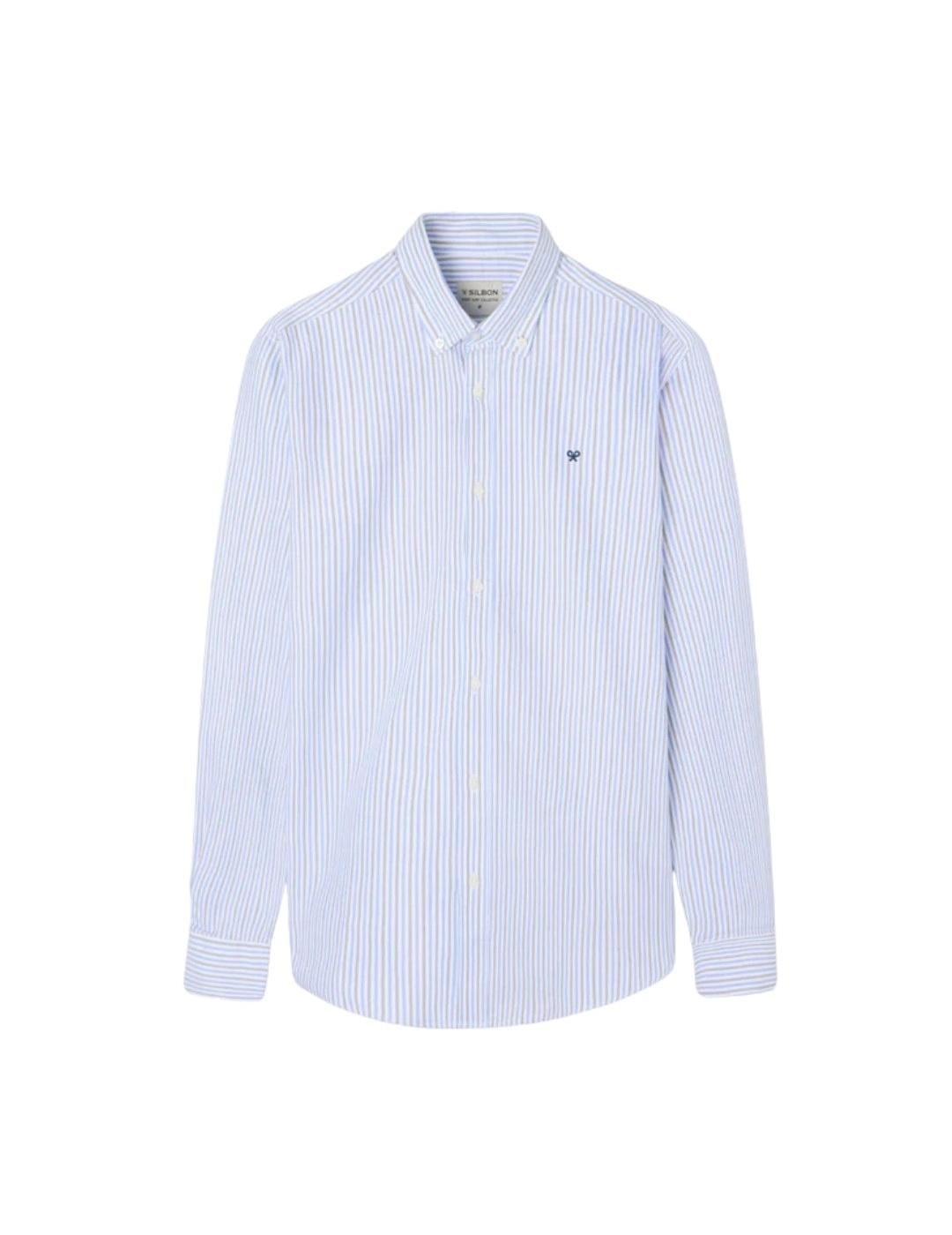 Silbon Camisa Sport Oxford Rayas Azul Verde
