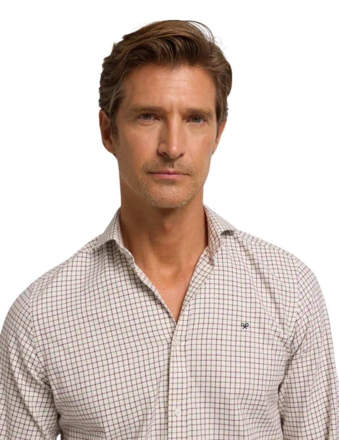 Silbon Camisa Sport Cuadro Bicolor Burdeos Verde